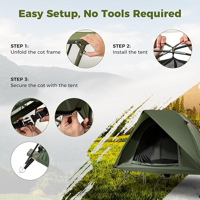 GYMAX 2-Person Tent Cot 3 in 1 Folding Off-Ground Cot Bed Combo with Portable Wheeled Bag Waterproof Rainfly 2 Mesh Doors &amp Skylight Roof for Hiking Backpacking Outdoor