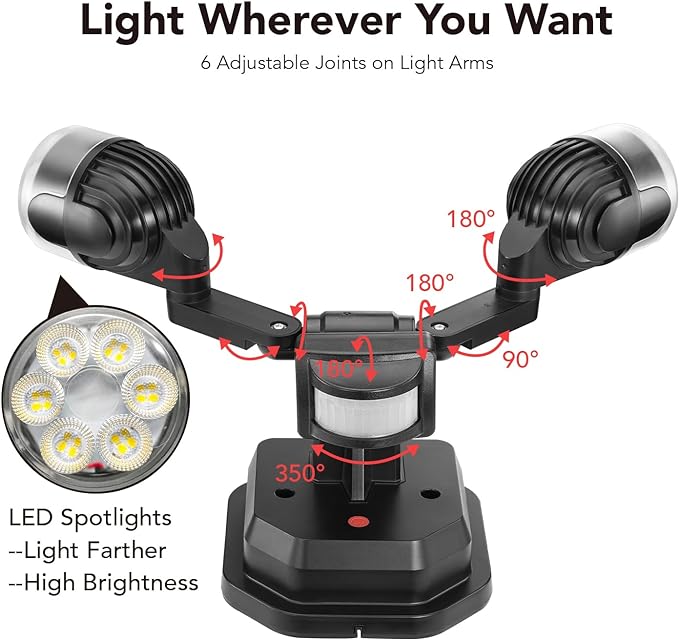 OREiN Motion Sensor Outdoor Security Lights Dual-Head Adjustable LED Flood Lights 3 Modes (Motion/Manual/Dusk to Dawn) 150W Equivalent 5000K IP65 Waterproof Hardwired Black (2 Pack)