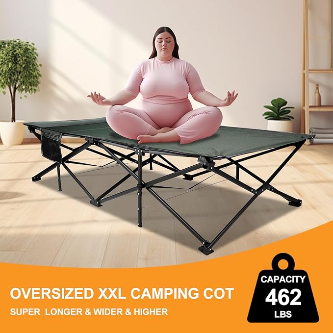 REDCAMP 39.4 W Extra Large Camping Cot for Adults 500lbs Oversized Tall Sleeping Cots Heavy Duty XXL Cots Portable for Outdoor Indoor Office Dark Grey