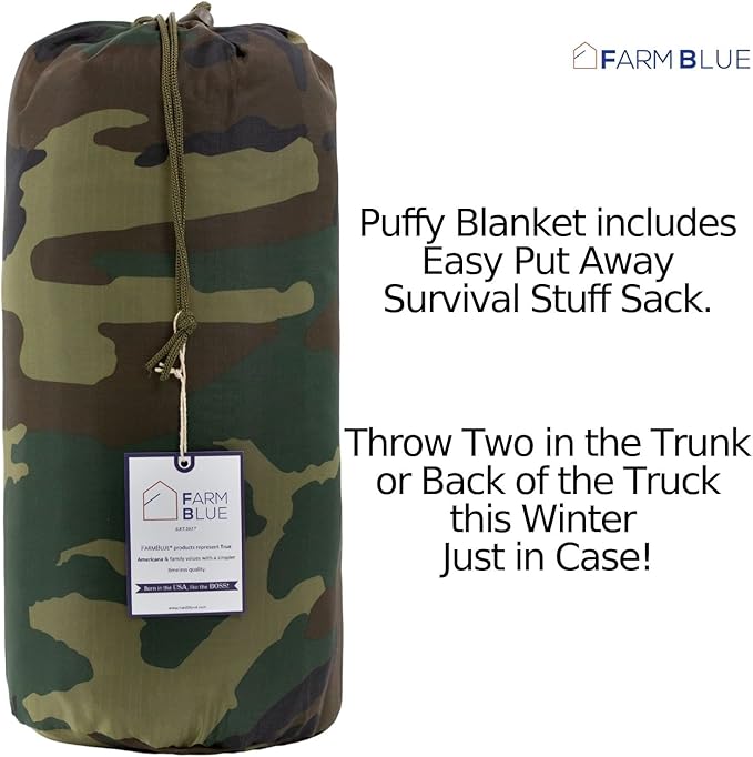 Farm Blue Jungle Camo Army Camping Blanket - Authentic and Improved Woobie Blanket Poncho Liner - Lightweight Multi-Functional All Weather Versatile - Go Backpacking or Car Camping Outdoor