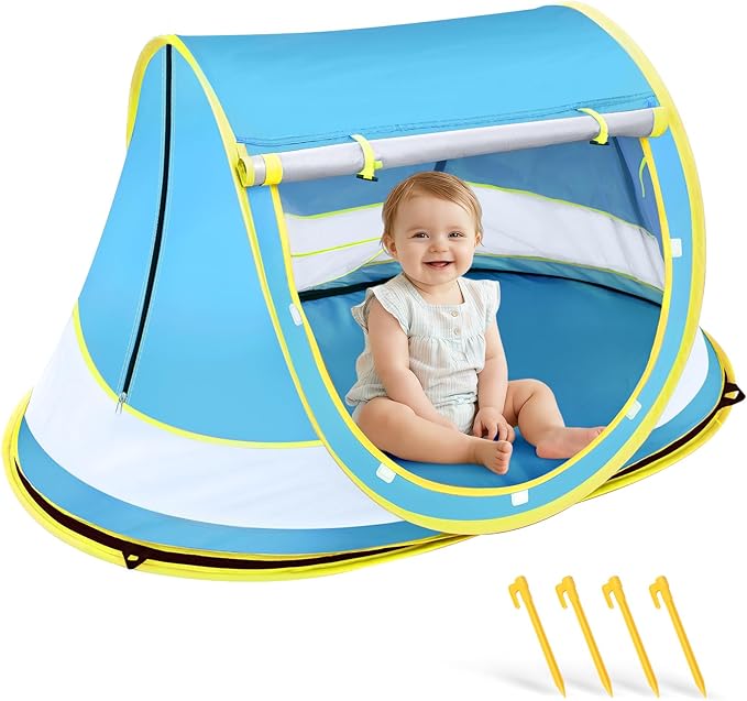 Baby Beach Tent Pop Up Beach Tent Sun Shade for Beach UPF 50+ UV Protection Sun Shelters for Infants with Carry Bag for Outdoor Travel Camping(Blue)