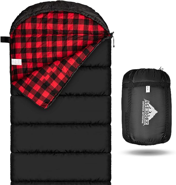AGEMORE Cotton Flannel Sleeping Bag for Adults Lightweight XXL Cotton Sleeping Bag for Camping Backpacking or Hiking Water Resistant 3-4 Season Sleeping bag for Warm &amp Cool Weather