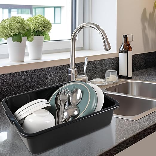 5-Pack 8 L Plastic Commercial Bus Box Tub Small Dishpan Tub Black