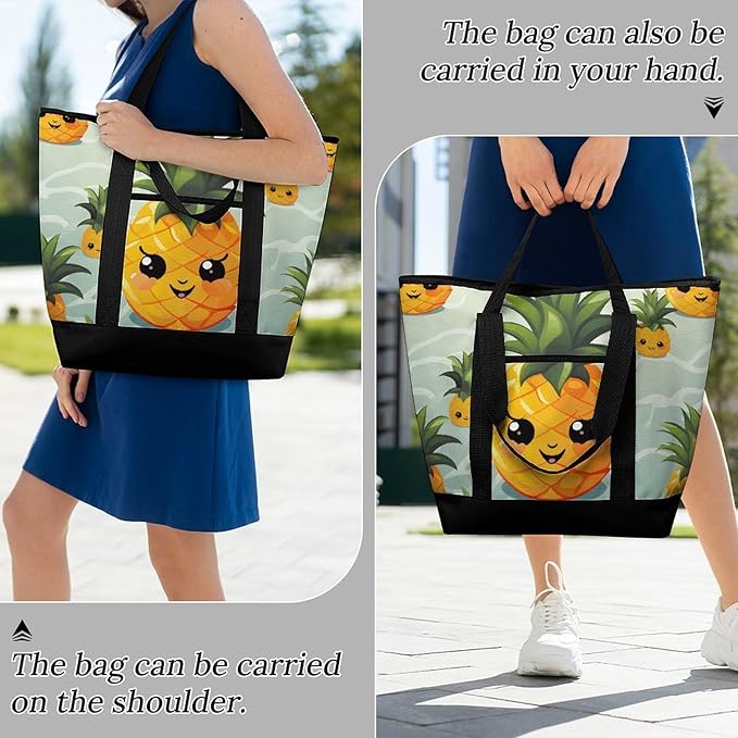 Insulated Shopping BagLarge Reusable Cooler Bags Cute Pineapple Printed Foldable Shopping BagTravel Waterproof Shoulder Bag
