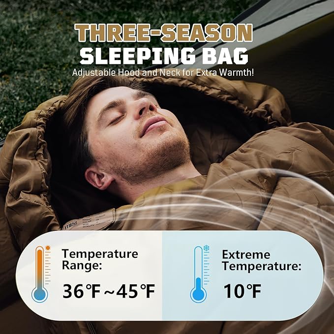 Cold Weather Sleeping Bag for Camping 36℉ to 45℉ Backpacking Sleeping Bags for Adults with Compression Sack for Camping Hiking Hunting and Outdoor Travel