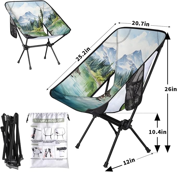 Honeybaby Folding Camping Chair Mountain River Camping Chairs Lightweight Portable Chair Outdoor Foldable Chairs for Camping Travel Picnic Beach Hiking