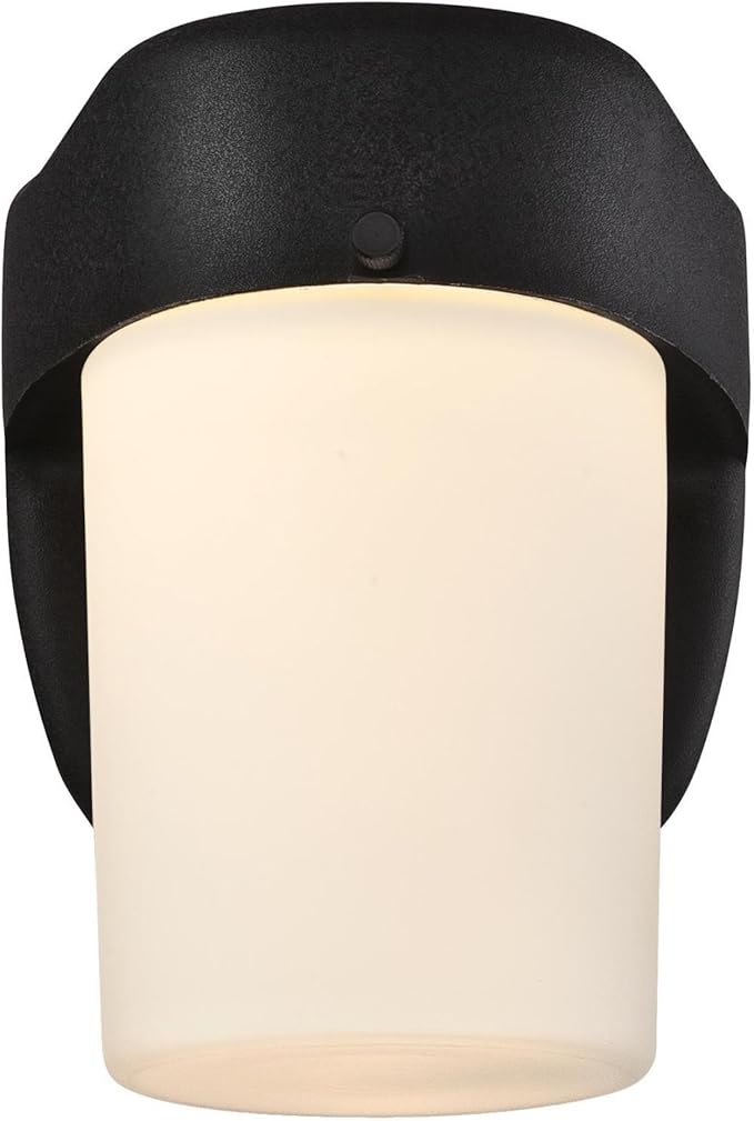 6106700 One-Light Dimmable LED Outdoor Wall Fixture with Dusk to Dawn Sensor Black Finish with Frosted Opal Glass