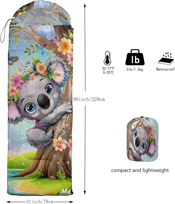 AILONEN Kawaii Panda Sleeping BagsLightweight &amp Waterproof3 Season Warm &amp Cool WeatherDreamy Purple Flower Animal Themed Sleeping Bags for BoysGirlsKidsAdults TravellingOutdoors