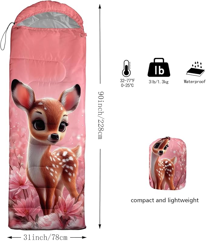 AILONEN Cartoon Camping Sleeping Bag for Boys Girls AdultsLightweight &amp Waterproof3 Season Warm &amp Cold WeatherPortablePrinted Sleeping BagTravelingCampingHiking