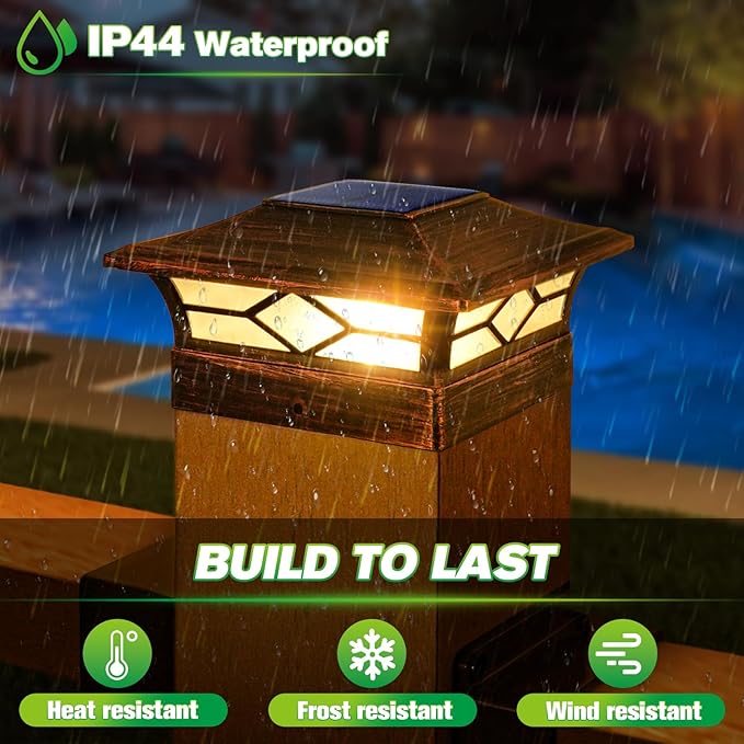 Solar Post Cap Lights Outdoor 6pack Waterproof Solar Powered Deck Fence Post Lights for 4x4 Wood/Vinyl Posts Solar Outdoor LED Light with Cool/Warm Lighting Decorate Garden Patio Porch…