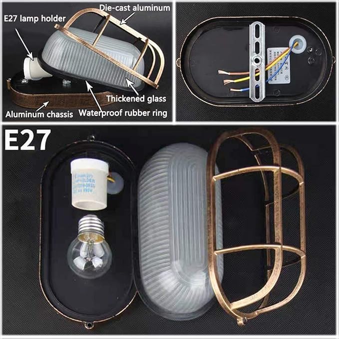 2-Pack Outdoor Oval Wall Lights 8.3Nautical Bulkhead Sconce Flush Mount for Wall or Ceiling Aluminum with Frosted Glass Vandal Resistant Security Light E26 Base Waterproof Garage Terrace Sauna