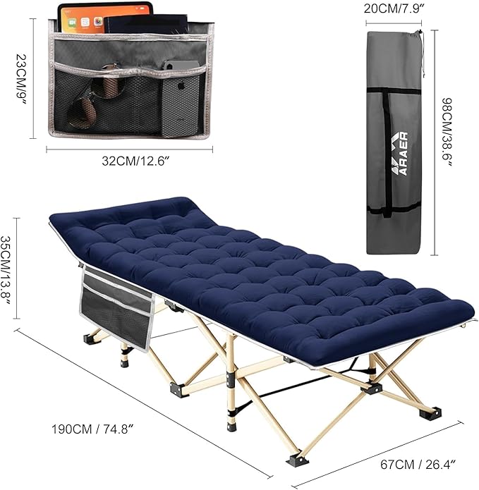 Camping Cot 450LBS(Max Load) Portable Folding Outdoor Bed with Carry Bag for Adults Kids Heavy Duty Cot for Traveling Gear Supplier Office Nap Beach Vocation and Home Lounging (Blue)