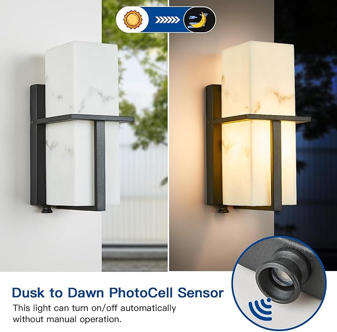 Dusk to Dawn Sensor Outdoor Wall Lantern Industrial Outdoor Sconce Waterproof Modern Exterior Wall Mounted Lighting Fixtures with Photocell Button Matte Black Outside Lamps for House Porch