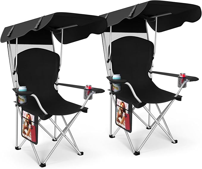 Portable Camping Chair with Canopy - Folding Chair with Canopy Durable 600D Oxford Canopy Chair for Camping Beach Picnics Fishing &amp Sports