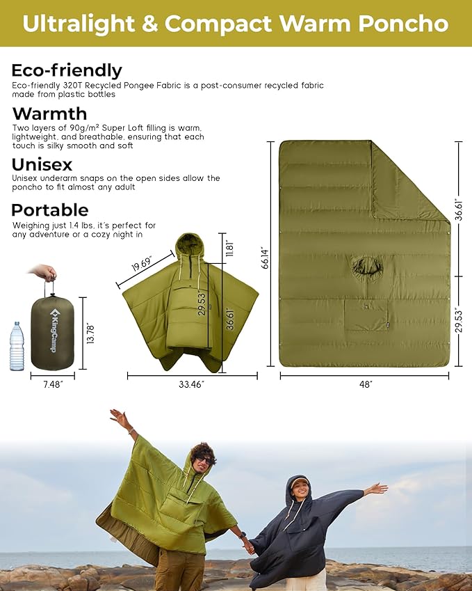 KingCamp Ultralight Camping Blanket Packable Down Alternative Puffy Wearable Blanket