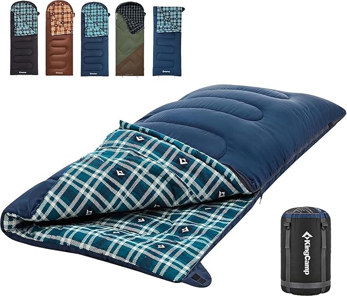 KingCamp Sleeping Bag for Adults Cold Weather &amp Warm XL Big and Tall Flannel Sleeping Bags with Compression Sack Portable Waterproof Essentials Gear Accessories for Outdoor Camping