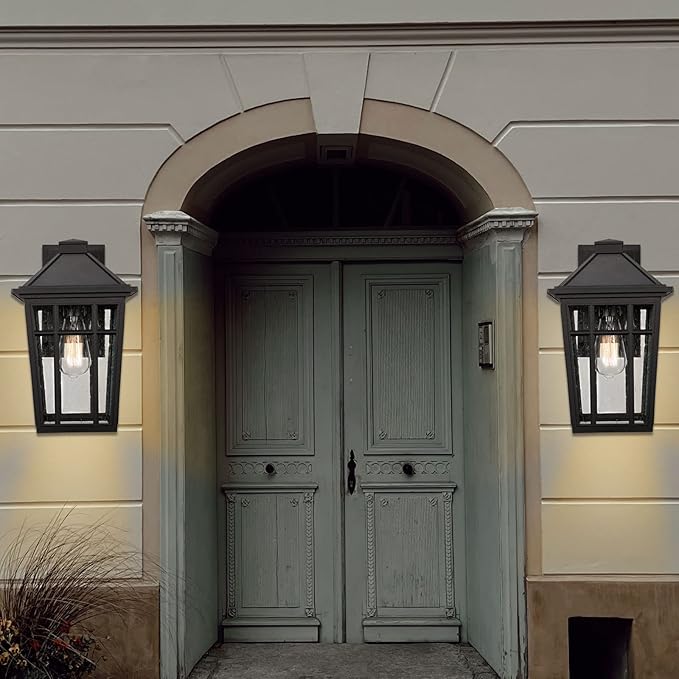 Darkaway Outdoor Sconce Lights Wall Light Fixtures 14inch Large Porch Light Outdoor Wall Anti-Rust Waterproof Aluminum with Glass Exterior Light Fixture for Patio Yard Doorway Garage (Large Black)