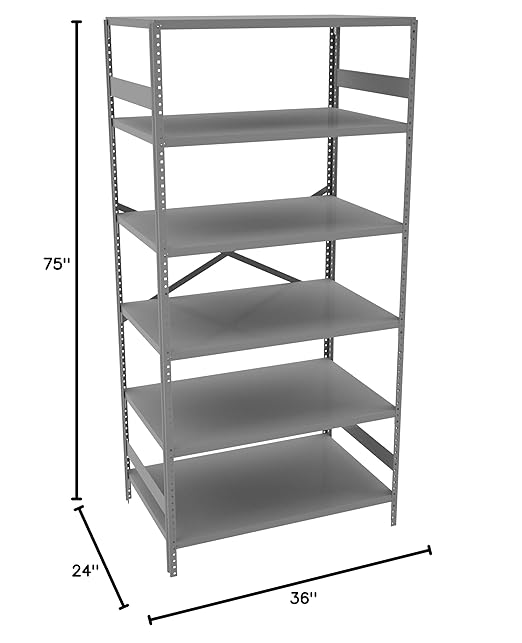 Tennsco ESP-6-2436 Commercial Shelving Unit 6 Shelves/5 Openings 250 lb. Capacity per Shelf 36 Width x 75 Height x 24 Depth Medium Grey