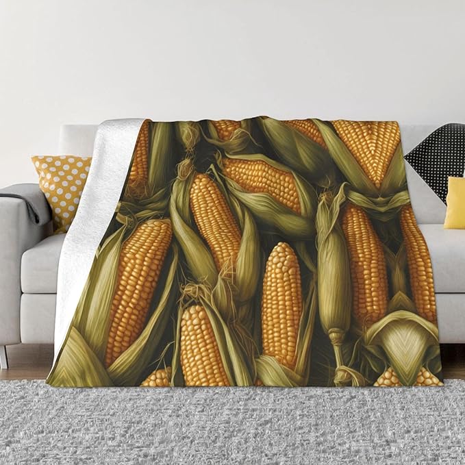 Corn 80x60 Printed Soft Fleece Blanket for Sofa Bed and Camping - Cozy Blanket for Travel Picnics Nighttime Use