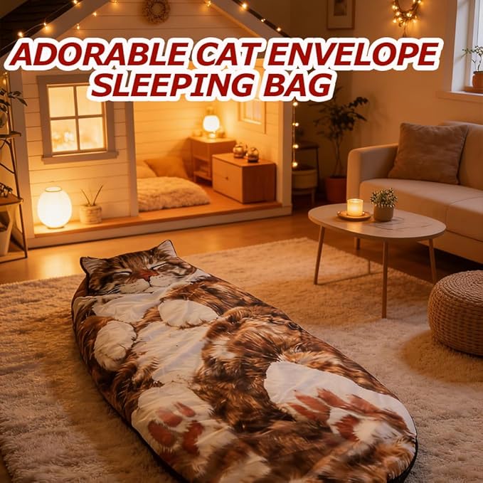 Cat Sleeping Bag for HumanFluffy Cat Sleeping Bag for AdultsPlush cat Envelope Sleeping BagsAdult Soft Sleeping Bags for CampingSleepovers &amp Home LoungingWashable Warm Blanket