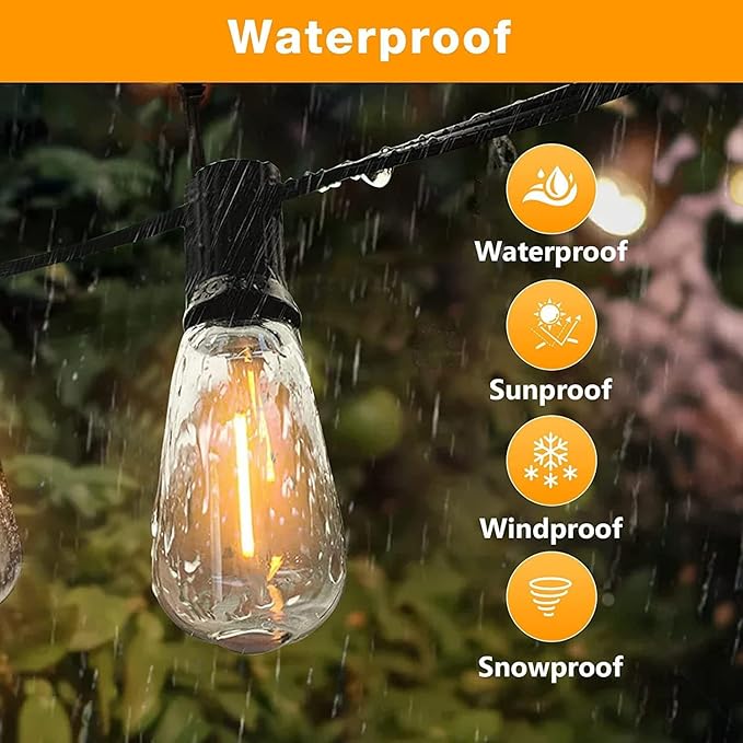 GLUROO 60FT LED Outdoor Patio Lights Waterproof with 30+2 Vintage Bulbs Shatterproof Energy Saving2700K Hanging Edison String Lights Outside for BackyardBistroCampingGazebo
