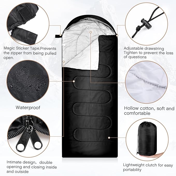 Tranqun Sleeping Bags for Adults with Fleece Cotton Liner Warm Portable Waterproof Lightweight with Compression Sack for Spring Camping Hiking Travel