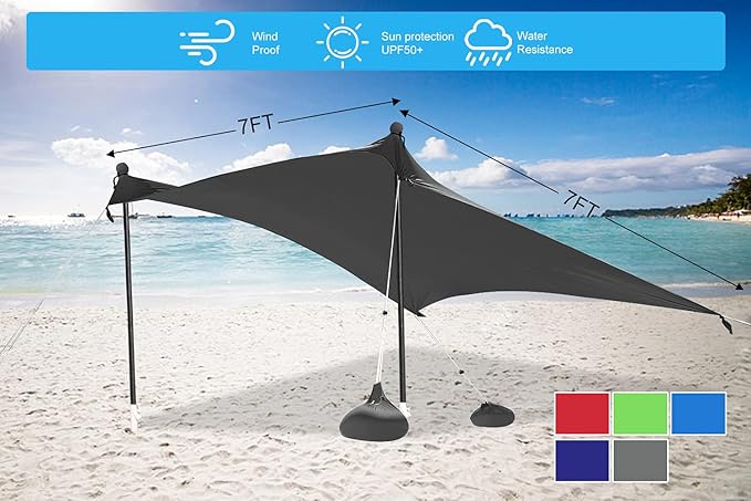 ABCCANOPY Beach Portable Sun Shelter for Beach Camping Trips (7x7 FT Gray)