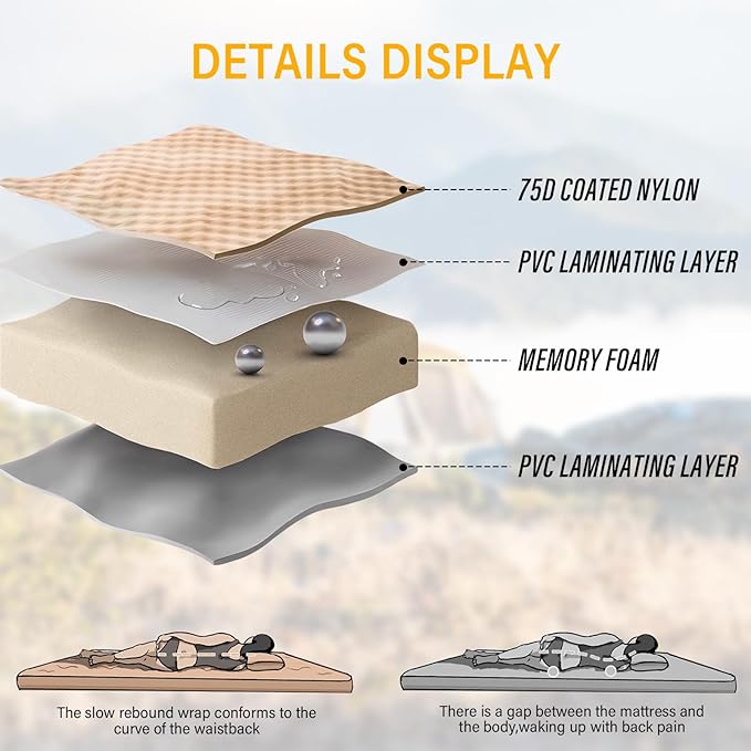 SUV Air Mattress Car Bed Camping Inflatable Car Camping Pad with Air Pump Ultrathick Memory Foam Camping Mattress 9.0 R-Value Insulated Sleeping Pad 2 Person Camp Mat for Hiking and Backpacking