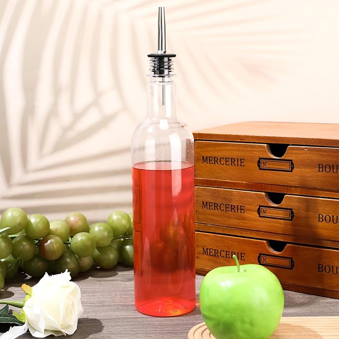 32 Pack 25 oz Syrup Bottle Plastic Long Neck Bottle with Stainless Steel Leakproof Tapered Spout Pourer and Cap Alcohol Juice Coffee Container for Home Bar Service Bartending Supplies