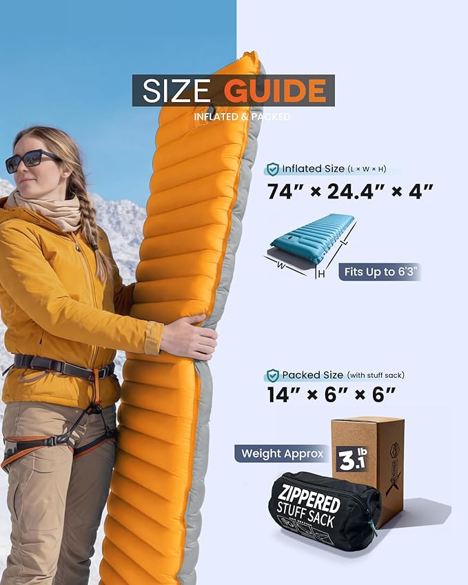 ZOOOBELIVES Inflatable Camping Sleeping Pad 4-Inch Thick Full Air Support No Bottoming Out for Side Sleepers Camping &amp Backpacking Mattress with Built-in Foot Pump Durable &amp Compact – Airl
