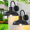 12'' Diameter Large Dusk to Dawn Outdoor Gooseneck Barn Light 2-Pack Outdoor Wall Sconce Farmhouse Exterior Light Wall Lighting Fixture Industrial Black Wall Lantern for Porch Garage Black