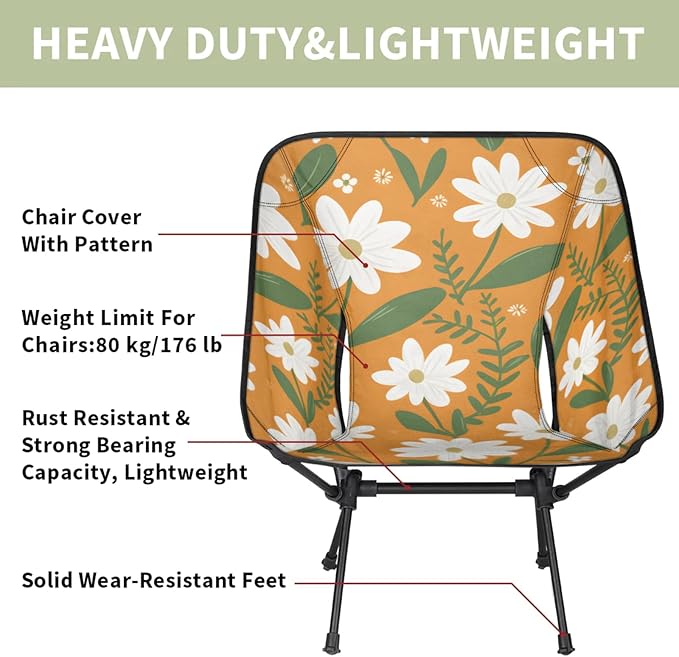 Honeybaby Folding Camping Chair Cute Daisy Flowers Camping Chairs Lightweight Portable Chair Outdoor Foldable Chairs for Camping Travel Picnic Beach Hiking
