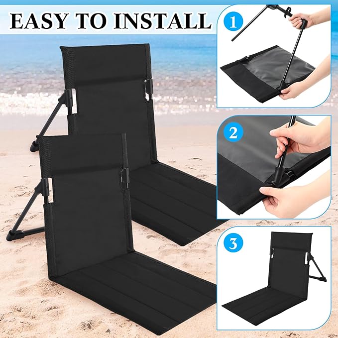 Karenhi 4 Pcs Foldable Poolside Chairs Portable Beach Chair Folding Seat for Edge of Pool Provide Back Support with Carry Bag for Adults Traveling Camping Picnic Lawn(Black26.8 InchClassic Style)