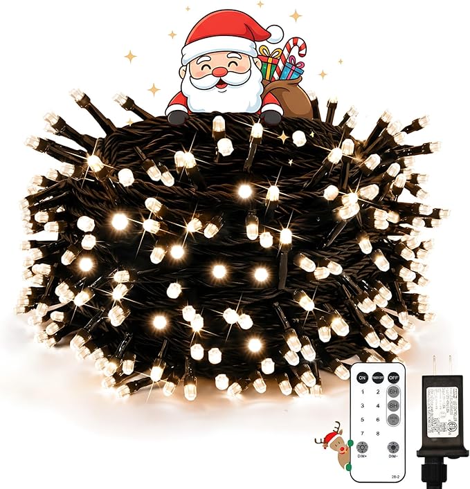 suddus White Christmas Tree Lights Outdoor 66ft 200 LED Christmas String Lights with 8 Modes Twinkle Lights for Christmas Tree Bedroom Backyard Patio Porch House Decoration