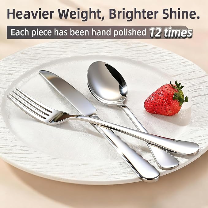 60 Piece Bulk Silverware Set for 20 Stainless Steel Heavy Forks Spoons and Knives Set Mirror Finish Flatware Dishwasher Safe for Family Picnics Daily Gatherings