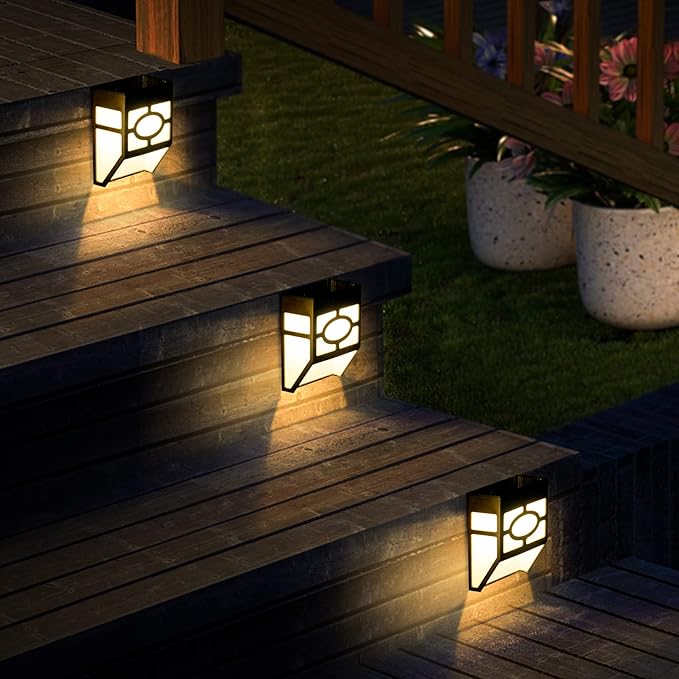 Solpex Solar Deck LightsSolar Fence Lights 2 Modes Christmas Decoration LightsUnique Pattern Waterproof Automatic Outside Deck Patio Stairs Yard Steps Path &amp Driveway (RGB &amp Black 8-