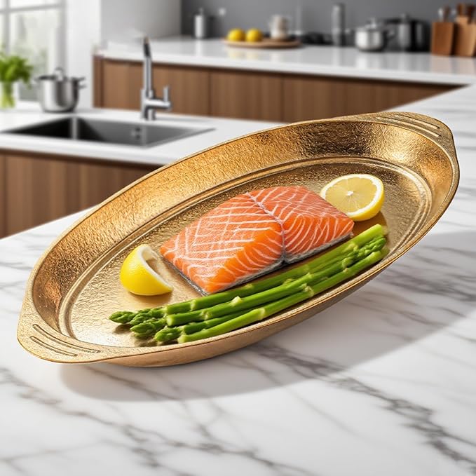 Titanium Fish Plates Oval Serving Dishes Large Capacity Dual-Ear Design Extra-Thick Flat Bottom Perfect for Camping Picnics Outdoor Dining &amp Home Use RT070T (L)
