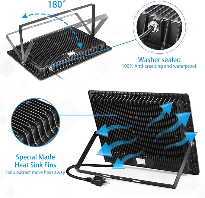 400W LED Stadium Flood Light Outdoor2400W Equivalent 50500LM 5000K Daylight White Super Bright FloodLight with Plug85-277V IP66 Waterproof Commercial Lighting for Sports FieldsCountsArena