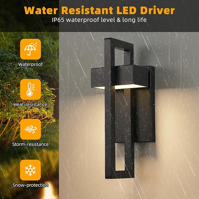 tewei 16.5'' Modern LED Outdoor Wall Sconce Integrated LED Outdoor Light Fixtures Wall Mount Exterior Lights Black Front Porch Outside Lighting for House Backyard Warm White 3000K 1 Pack