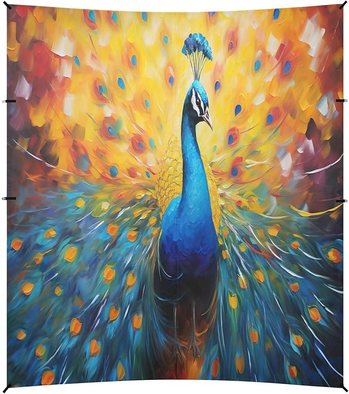 Colorful Peacock Painting Beach Tent Sun Shelter 9.2' x 10.5' Beach Canopy with 4 Sandbags 4 Stability Poles Sand Shovels - Tent Canopy for Beach Camping Fishing Picnics