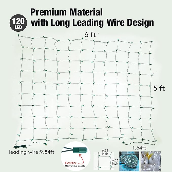 Led White Christmas Net Lights Outdoor Christmas Bushes Lights 120Led 6ftx5ft Connectable Outdoor Indoor Mesh Net Lighting for Xmas Holiday Garden Lawn Shrubs Trees Bushes Decorations