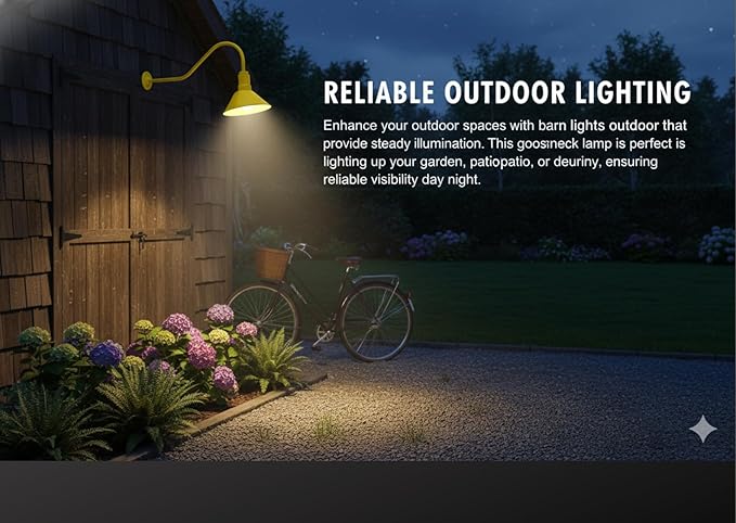 AGB101-AA9-Yellow Barn Lights Outdoor Fixture with Gooseneck Lamp - Classic Gooseneck Light Dome | Wall Mount RLM Design for Patios Gardens Entryways Garages Exterior Home Lighting