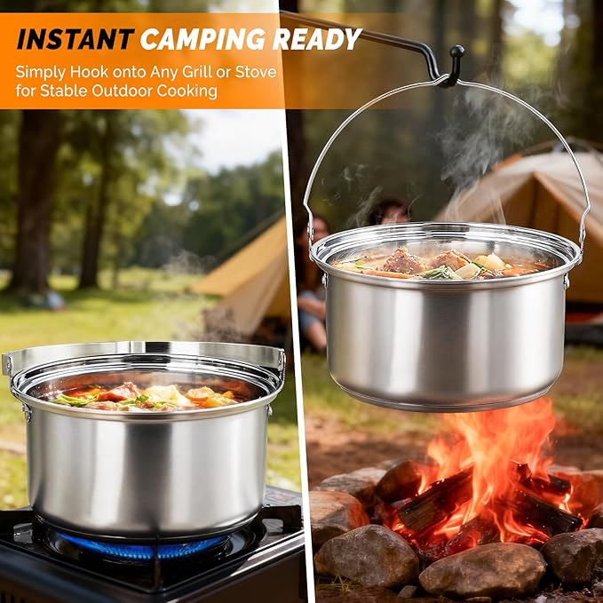 Bonnlo Camping Cookware Set Lightweight Stainless Steel Nesting Cooking Mess Kit with Carrying Bag for 4-6 Campfire CookingCamp Kitchen Outdoor