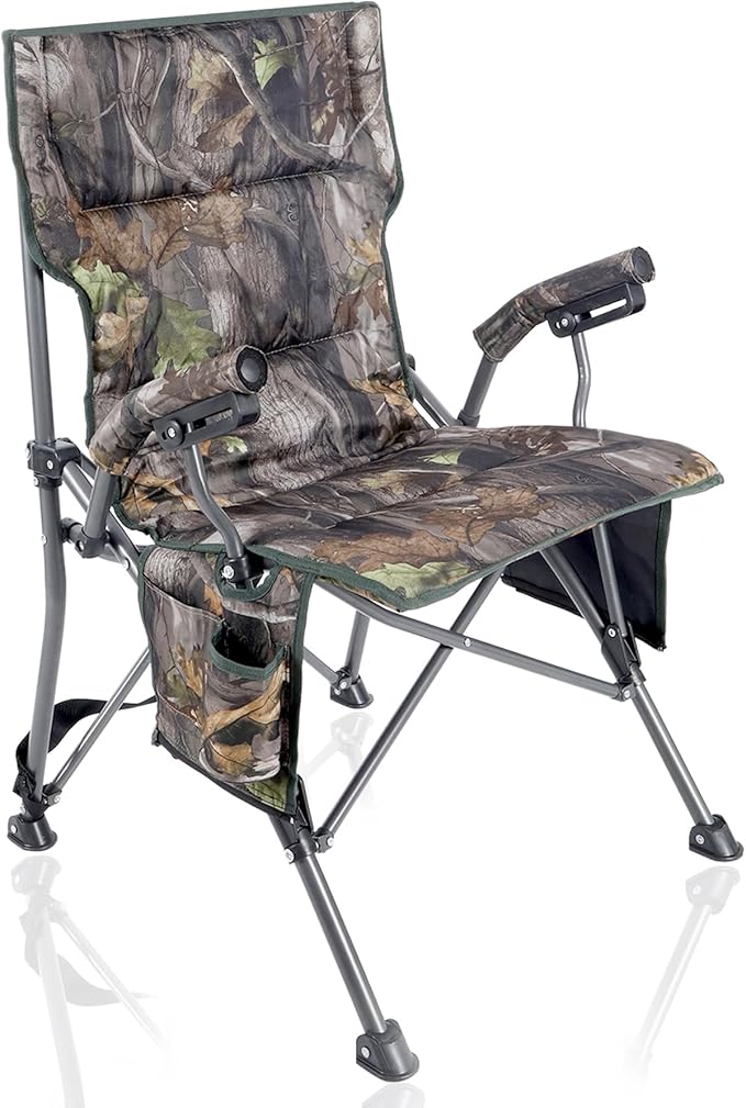 REDCAMP Oversized Hunting Chairs for Blinds with Thickened Cotton Portable Folding Camo Padded Camping Chairs for Adults Hunting Seats with Hard Arms for Outside Outdoor Camouflage