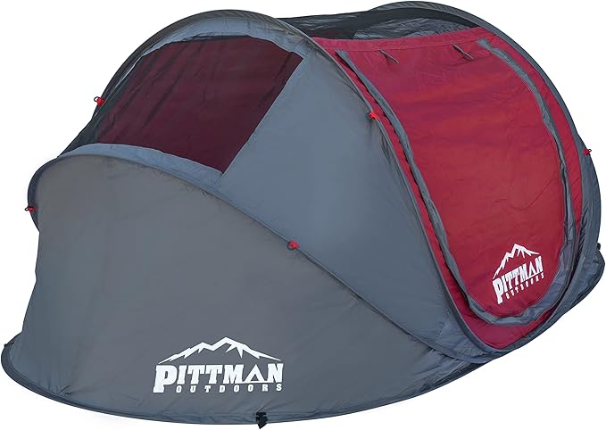 Pittman Outdoors PPI-POPUP4X Instant Set-up 4 Person Pop-up Tent with Large Mesh Window 9.02’ x 6.6’ x 3.2’ (Height) Red