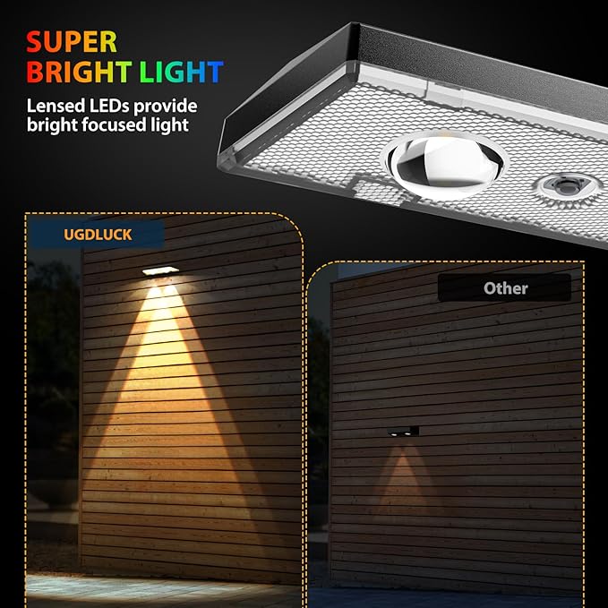 Solar Fence Lights RGB &amp Warm White &amp 6 Colors Bright Lens LED Dusk to Dawn Deck Light Fence Solar Lights Outdoor Waterproof Solar Outdoor Lights for Backyard/Railing/Wall/Step/Patio/Pool (