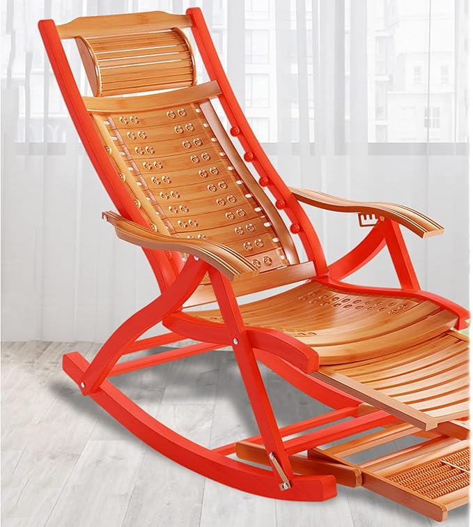 Outdoor Camping Recliner Folding Extended Bamboo Wood Lounge Deck Chair Adjustable Backrest Sun Lounger with Age Footstool Retractable Footrest