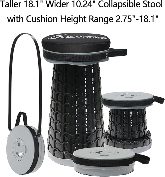 ALEVMOOM XXL 18.1 Telescoping Stool with Thick Cushion Portable Telescoping More Sturdy Capacity 880IbCollapsible Retractable Adjustable Folding Stool for Garden Hiking Fishing BBQ