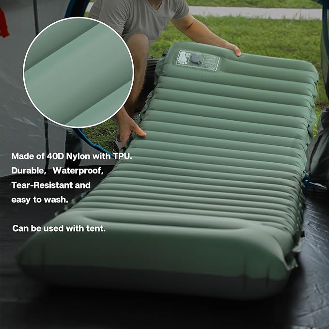 Inflatable Sleeping Pad for Camping Ultralight Camping Mat Air Mattress Built-in Pump Durable Waterproof Compact Sleeping Mat for Outdoor Backpacking Hiking Green