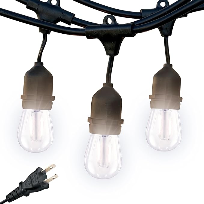 Brightech Ambience Pro - Waterproof LED Outdoor String Lights - Hanging Dimmable 2W Vintage Edison Bulbs - 48 Ft Commercial Grade Patio Lights Create Cafe Ambience in Your Backyard